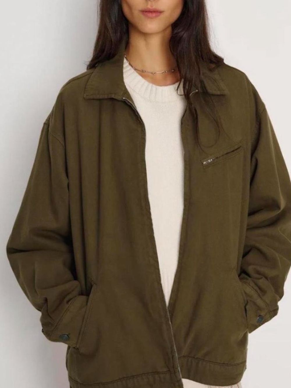 Reformation Olive Green Relaxed Bomber Jacket